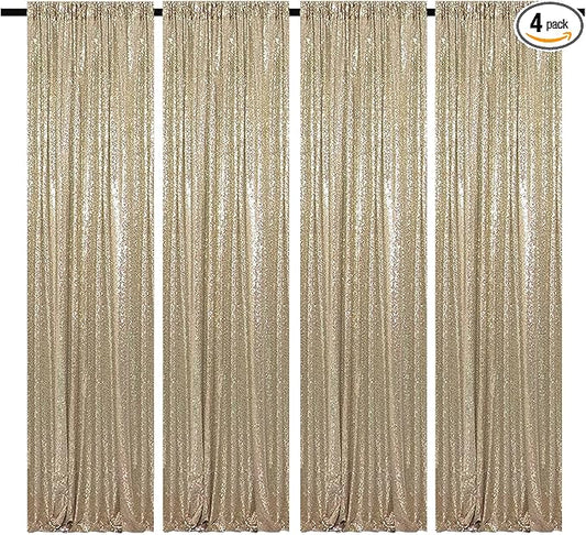 Champagne Backdrop Curtain 2FTx8FT 4 Panels Sequin Backdrop Curtain Glitter Backdrop Photo Background for Wedding Baby Shower Parties