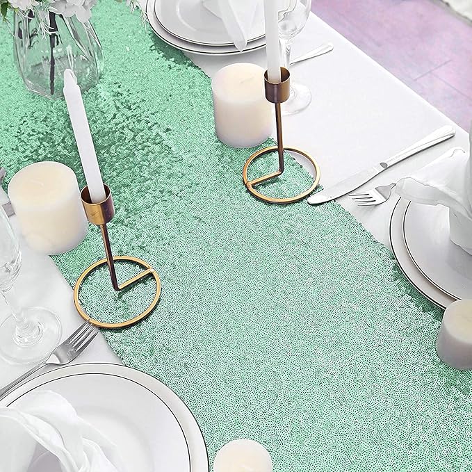 Eternal Beauty 5PCS-12X108 Mint Green Sequin Table Runner for Wedding, Decorations for Birthday Parties, Banquets, Graduations,Christmas