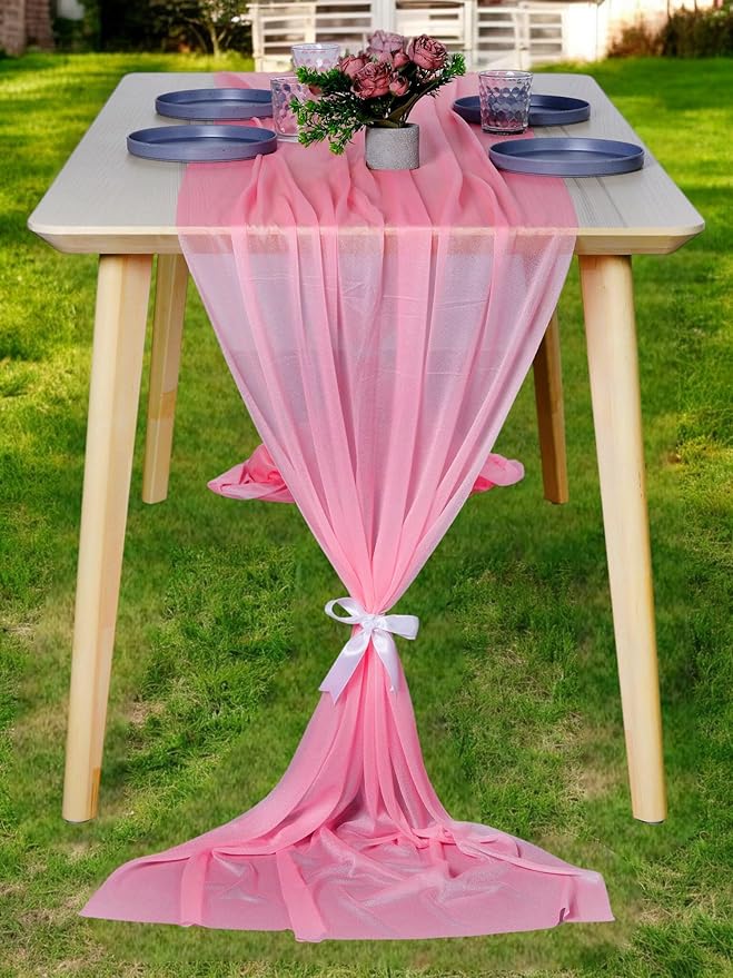 MDS Halloween Chiffon Table Runner - 25 Pack, 29 x 170 Inches, 14ft Each - Sheer Spooky Table Runners for Haunted House Parties, Trick-or-Treat Tables, Witchy Décor, Wedding & Events - Coral