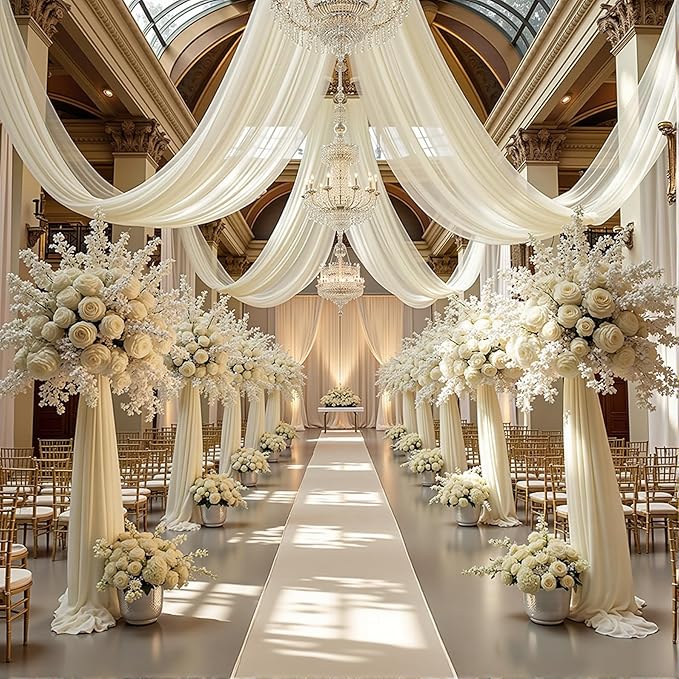 Wedding Arch Draping Fabric 2 Panels 18Ft Nude Sheer Chiffon Curtain Drapes 6 Yards for Wedding Ceremony Birthday Party Decoration