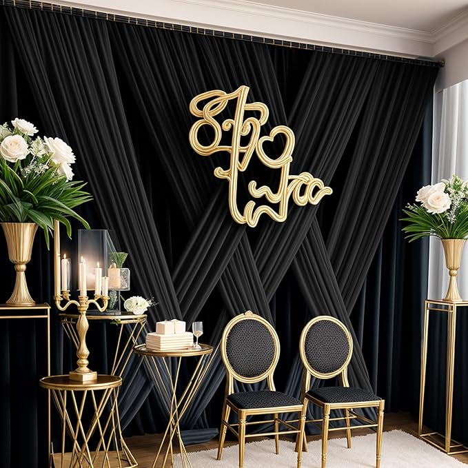 30x12ft Wrinkle Free Black Backdrop Curtain for Wedding Parties, 6 Panels 5×12 ft Long Soft Silky Polyester Fabric Backdrop Drapes Black Photo Back Drop Curtains for Party Photography Background Cloth