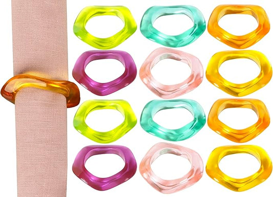 Set of 12 Epoxy Resin Napkin Rings - Handcrafted Napkin Ring Holders 1.5" Napkin Rings for Christmas Party Decoration, Dinning Table, Family Gatherings, Table Décor(Multi Pastel)- ALPHA Living HOME