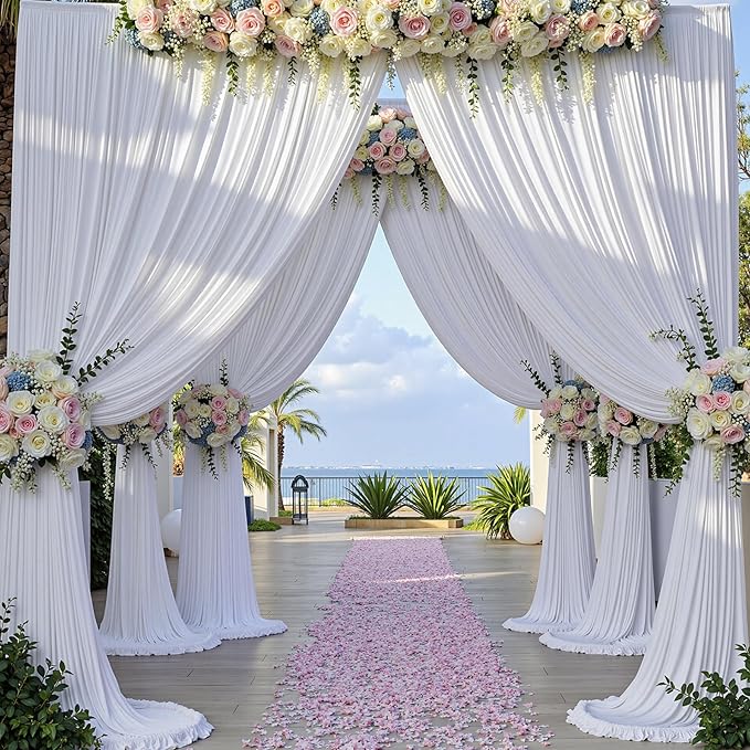 60×14 ft White Wrinkle Free Backdrop Curtain, Soft Silky Polyester Wedding Drapes 12 Panels 14ft Height Photo Backdrop Curtains for Parties Birthday Baby Shower Photography Background Cloth