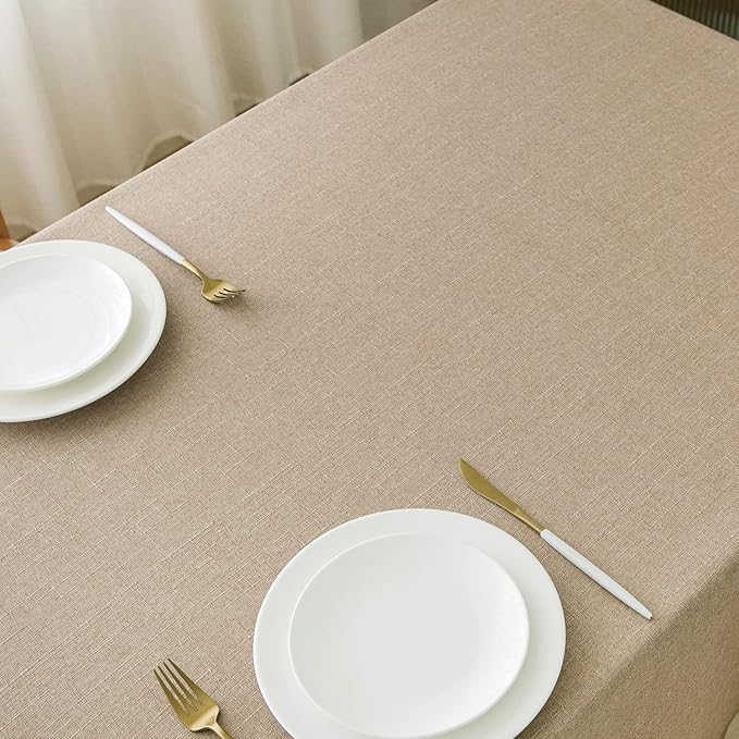 NLMUVW Linen Tablecloth for Rectangle Tables 102 Inch Burlap Textured Table Cloth Water Resistant Farmhouse Rustic Table Cover for Kitchen Dining Coffee, 54 x 102 Inch