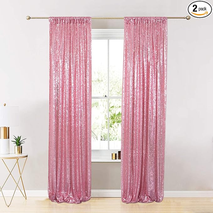 ShinyBeauty Sparkle Backdrop Curtain Fuchsia Pink 2 Panels Set Sequin Photo Backdrop 2FTx8FT Sequin Backdrop Curtain Pack of 2
