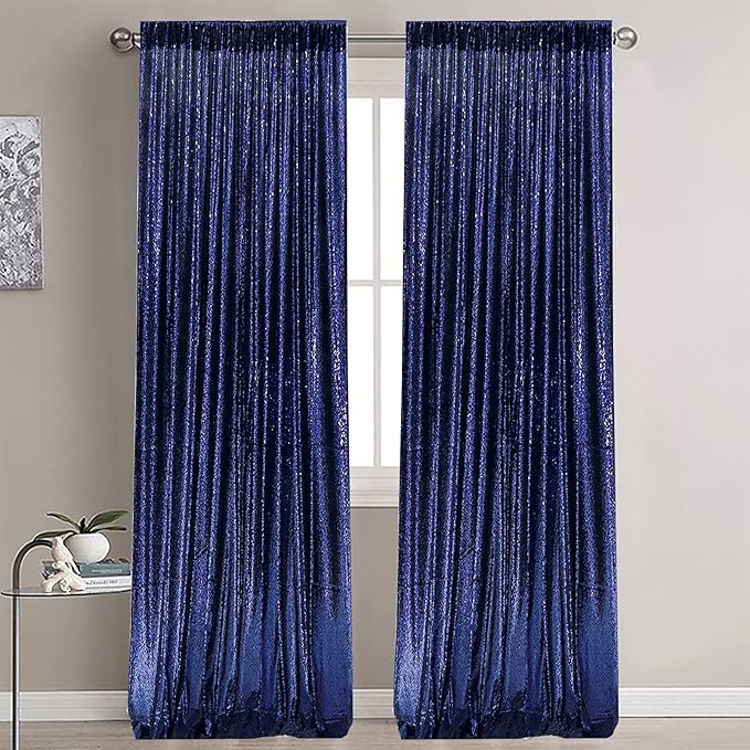 Navy Blue Sequin Backdrop Curtains 2 Panels 4FTx8FT Glitter Navy Blue Photo Backdrop Drapes Party Wedding Baby Shower Curtain Sparkle Photography Background Backdrop