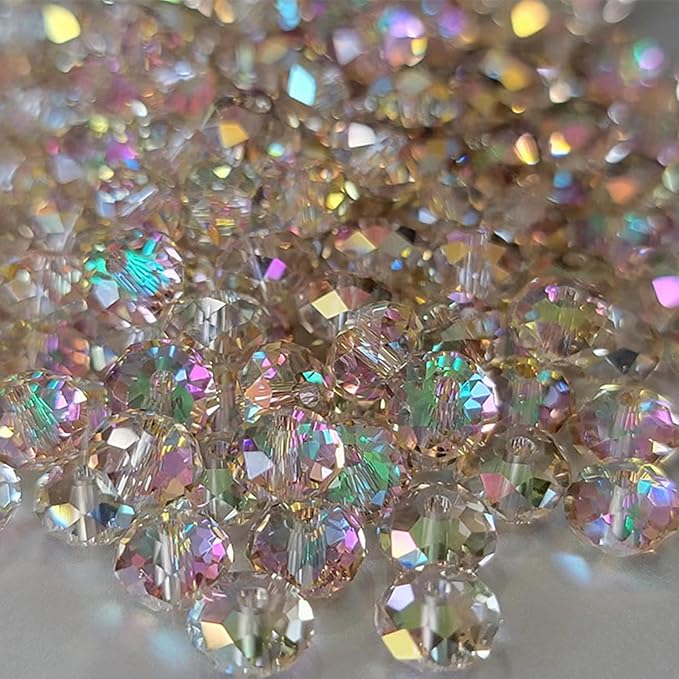 460Pcs 8mm Crystal Glass Beads for Jewelry Making Beads for Bracelets Necklace Pendants Making Supplies(Silver Champagner)