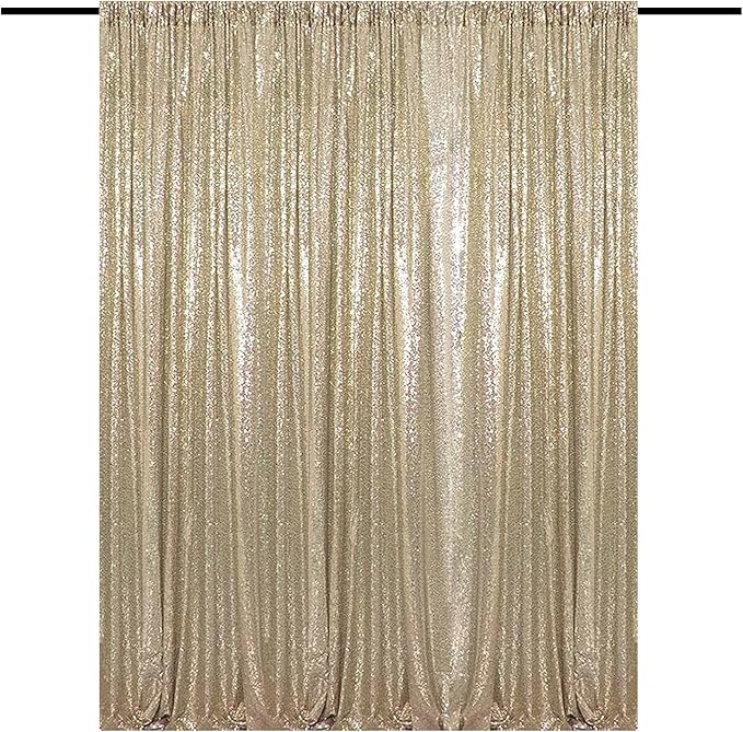 Champagne Sequin Backdrop 8FTx8FT 1 Panel Sparkle Metal Backdrop Curtain Glitter Background Drape for Weddings Showers Parties Photography Birthday