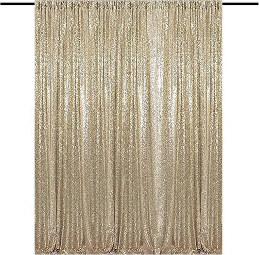 Champagne Sequin Backdrop 8FTx8FT 1 Panel Sparkle Metal Backdrop Curtain Glitter Background Drape for Weddings Showers Parties Photography Birthday