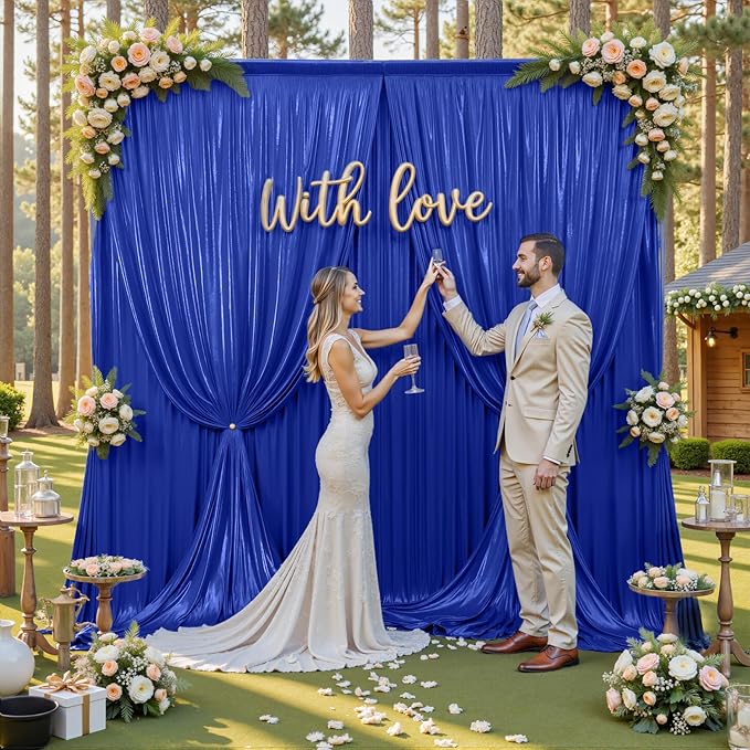 PartyVillage 10x10FT Sapphire Blue Sequin Backdrop Curtain -2 Panels 5x10FT Wrinkle Free Shimmer Back Drop Cloth, Glitter Backdrop Drapes for Photography, Birthday, Wedding Background
