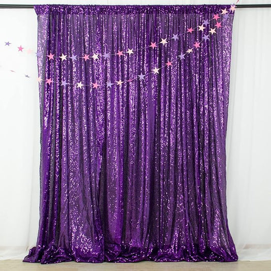 ShinyBeauty Purple 4FTx8FT Sequin Photo Backdrop Bridal Shower Photo Booth Backdrop Royal Purple Sequin Curtains 2 Panels