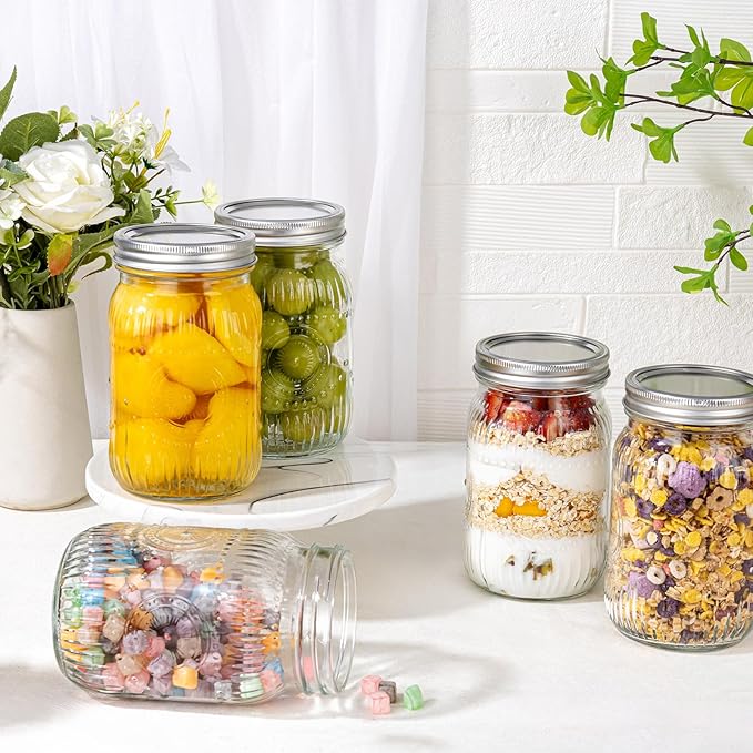 MirthMood 32 OZ Wide Mouth Mason Jars, 6 PACK Glass Mason Jars with airtight Lids, Quart mason jars wide Perfect for Canning, Pickling, Preserving, Fermenting, DIY Crafts & Decor