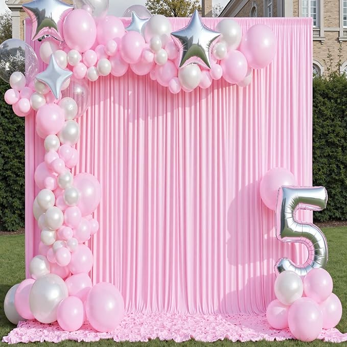 50×12ft Wrinkle Free Pink Backdrop Curtain for Wedding Parties, 10 Panels 5×12ft Long Soft Silky Polyester Backdrop Drapes Baby Pink Photo Back Drop Curtains for Party Photography Background Cloth