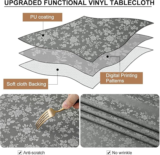 Smiry Rectangle Table Cloth, Waterproof Heavy Duty Vinyl Tablecloths, Wipeable Washable Table Cover for Kitchen and Dining Room (Grey, 54" X 78")