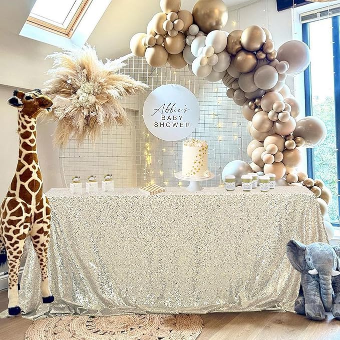 OQSQ Champagne Rectangle Sequin Tablecloth - 60x102 inch, Glitter Drape Table Cloth, Sparkle Sequence Table Overlays for Wedding Birthday Party Baby Bridal Shower