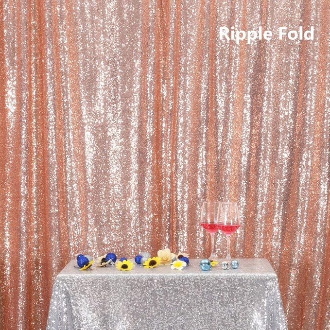 Juya Delight Rose Gold Sequin Backdrop Curtain, 6ftx8ft Glitter Backdrop Curtain for Parties, Christmas, Wedding, Party Decoration