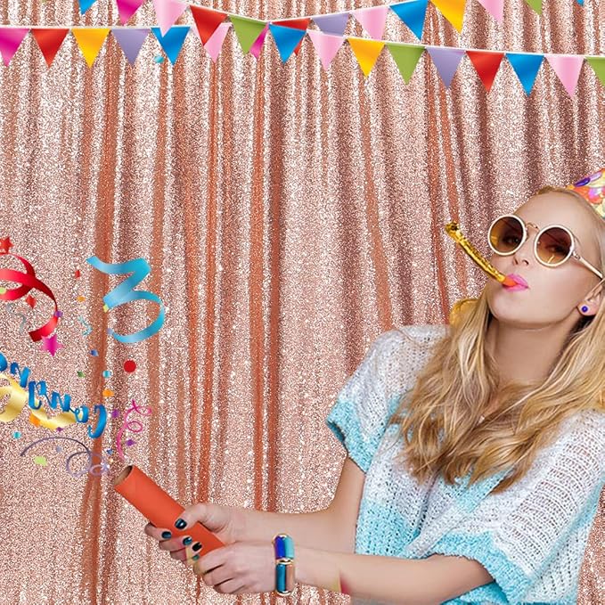 Poise3EHome Rose Gold Sequin Backdrop, 20Ft x 10Ft Glitter Photography Background Curtains for Party Baby Shower Wedding Birthday Christmas Thanksgiving Halloween Decoration
