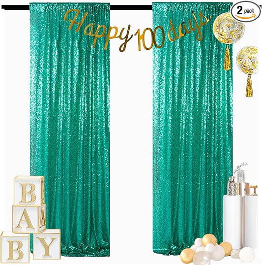 ShinyBeauty 2PCS 4x7FT Green Sequin Backdrops | Sparkle & Shimmer Photo Background for Christmas Parties, Weddings, Events | Elegant & Durable Photography Backdrop
