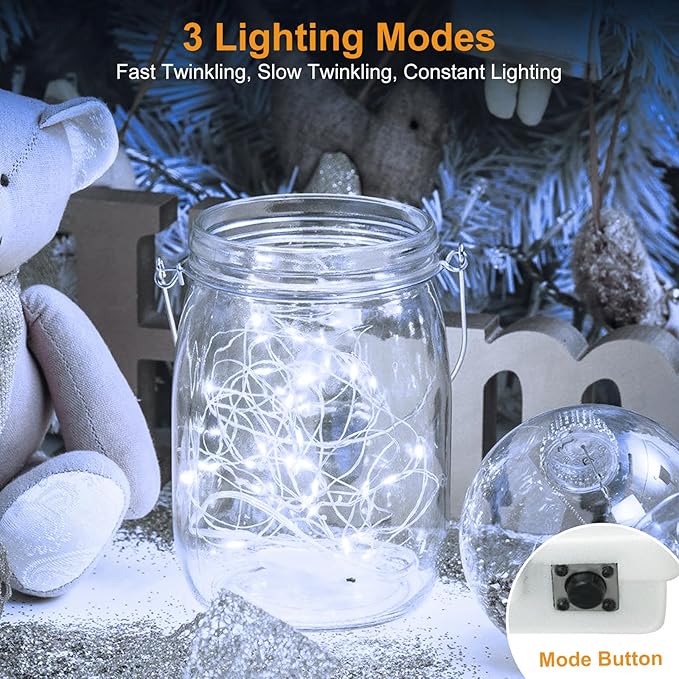 btfarm 18 Pack Fairy Lights Battery Operated [3 Modes], 7ft 20 Led Twinkle Lights String Lights Waterproof Bulk Small Mini Silver Wire for Mason Jars Vases Wedding Table Centerpiece, Cool White