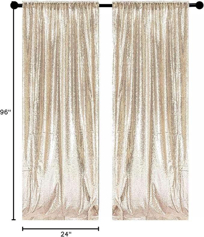 Champagne Sequin Backdrop Curtains 2 Panels 2FTx8FT Glitter Champagne Drapes Photo Backdrop Party Wedding Baby Shower Curtain Sparkle Photography Background