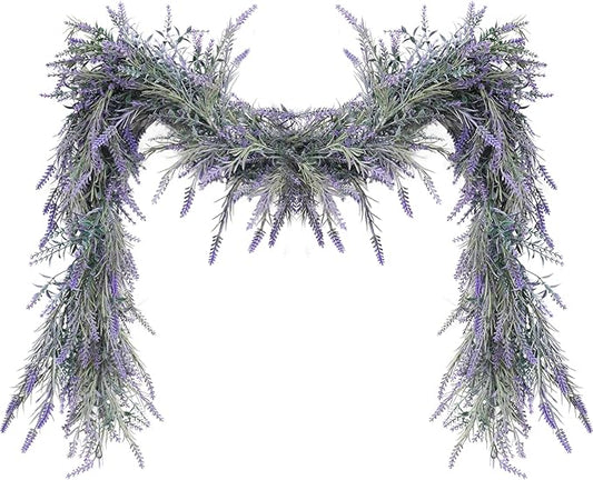 MAKHOT Spring Summer Lavender Purple Garland, 6Ft Lavender Artificial Green Garland, Fake Silver LavenderLeaves Vines for Wedding Mantle Party Arch Porch Stair Table Door Home Decor (Light Purple)