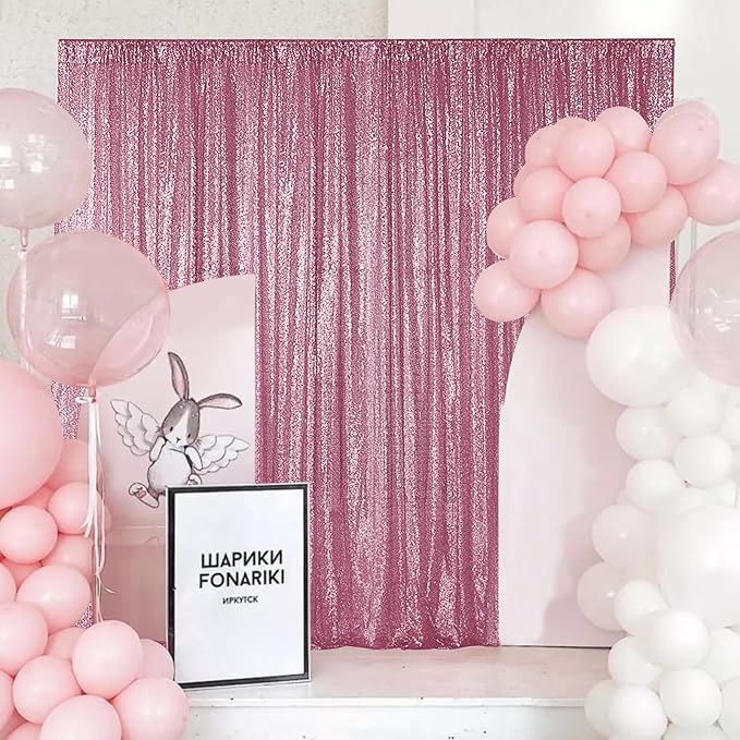 Sugargirl Pink Sequin Backdrop Curtain 4 Panels 2FTx8FT Glitter Pink Background Drapes Sparkle Photography Backdrop for Party Wedding Birthday Wall Decoration