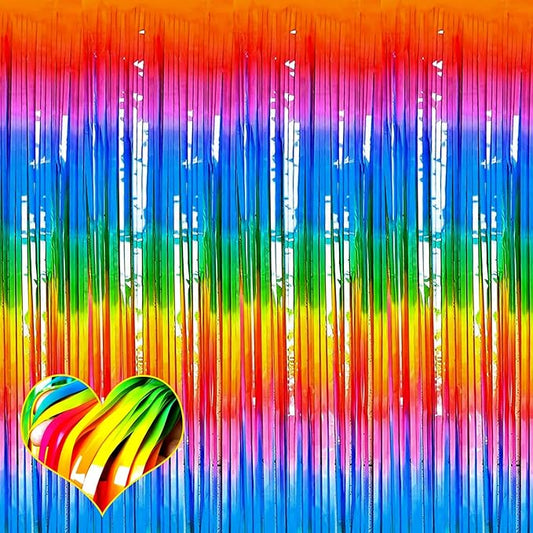 4 Pack Dark Rainbow Fringe Curtain Backdrop, 3.2Ft x 6.6Ft Metallic Tinsel Foil Fringe Streamers Background for Photo Booth Birthday Wedding Baby Shower Carnival Easter Mother’s Day Party Decorations