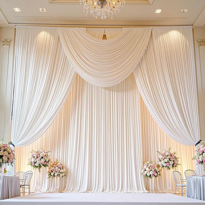 30ft x 15ft Ivory Wrinkle Free Backdrop Curtains for Parties,Silky Polyester Fabric Wedding Ceiling Drapes, 6 Panels 15ft Photo Back Drop Drapes for Baby Shower Photography Stage Background Cloth