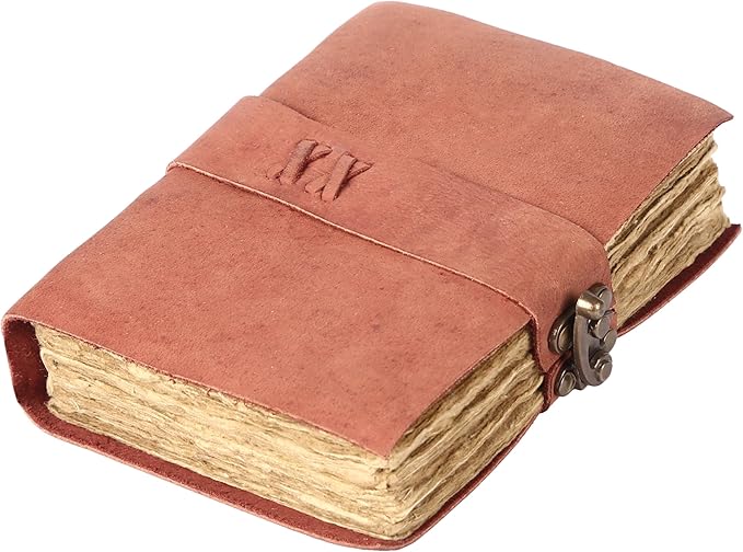Vintage Leather Journal Handmade Buffalo Non-Refillable Deckle Edge Paper – Leather Bound Journal for Women, Men, C-Lock Closure Ideal for Writing & Travel for Artists (Sunset Peach)
