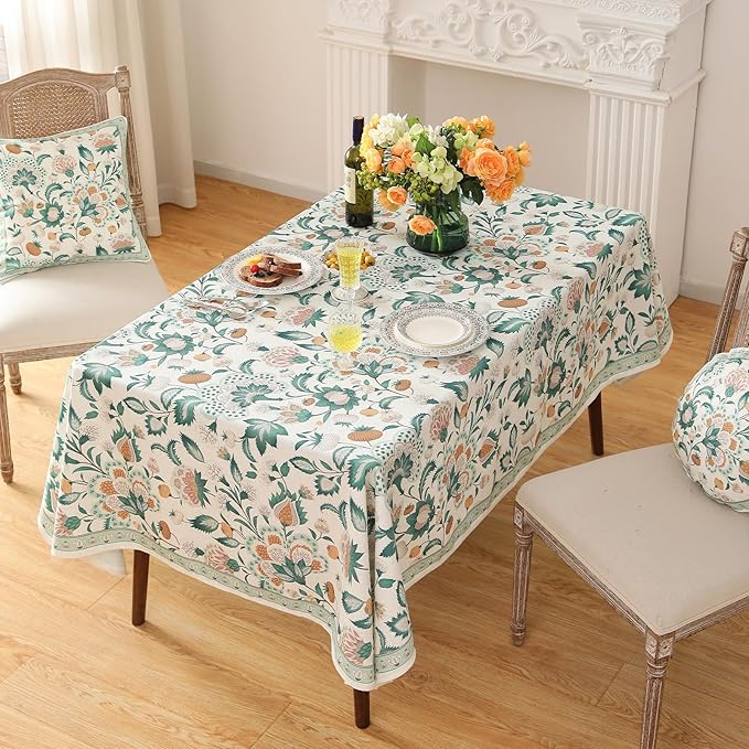 patdrea Designer French Green Small Square Table Cloth,Vintage Italian Floral Country Linen Tablecloth,Wrinkle Free Decor Cover for Kitchen,Dining,Christmas,Party,Thanksgiving,55"x55"-Tree Life