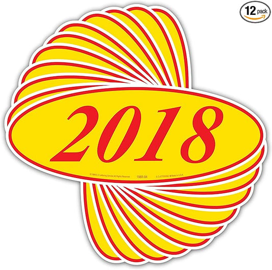 EZ-Line Oval Model Windshield Year Stickers for Car Windows Red and Yellow Large Vinyl Dealership Supplies 1 Dozen Pro Pack (2018)