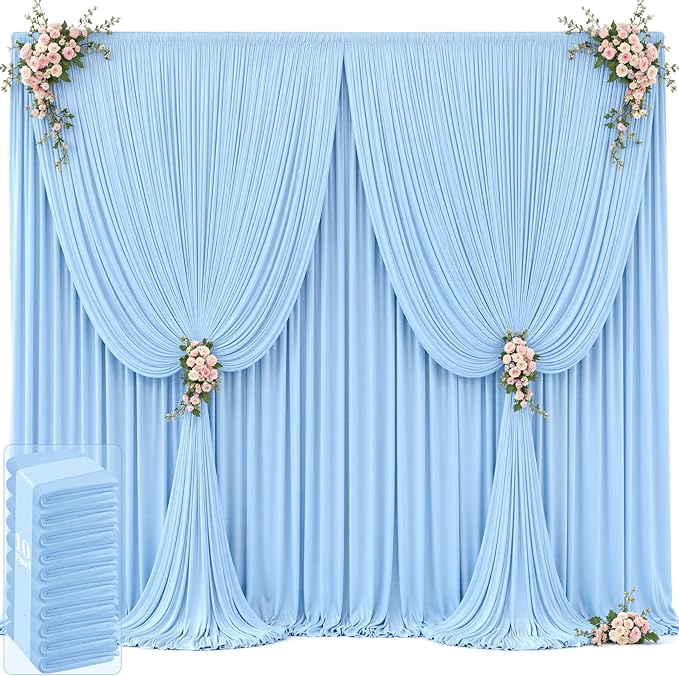 50ft x 12ft Baby Blue Backdrop Curtains Wrinkle Free Backdrop Curtain for Wedding Parties Blue Fabric Backdrops Drapes Back Drop Cloth Bridal Shower Stage Curtains Wedding Decorations for Reception