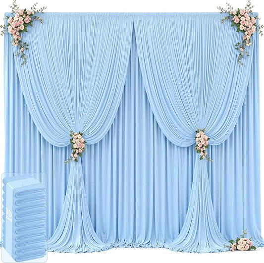 50ft x 12ft Baby Blue Backdrop Curtains Wrinkle Free Backdrop Curtain for Wedding Parties Blue Fabric Backdrops Drapes Back Drop Cloth Bridal Shower Stage Curtains Wedding Decorations for Reception