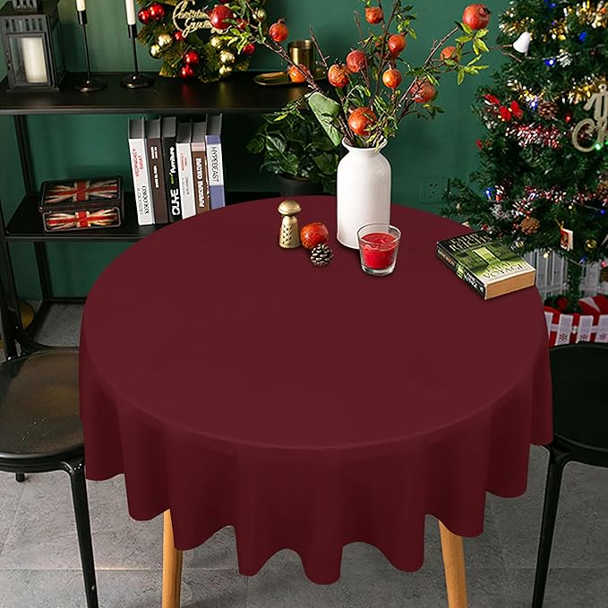 sancua Round Tablecloth - 48 Inch - Water Resistant Spill Proof Washable Polyester Table Cloth Decorative Fabric Table Cover for Dining Tables, Buffet Parties and Camping, Burgundy
