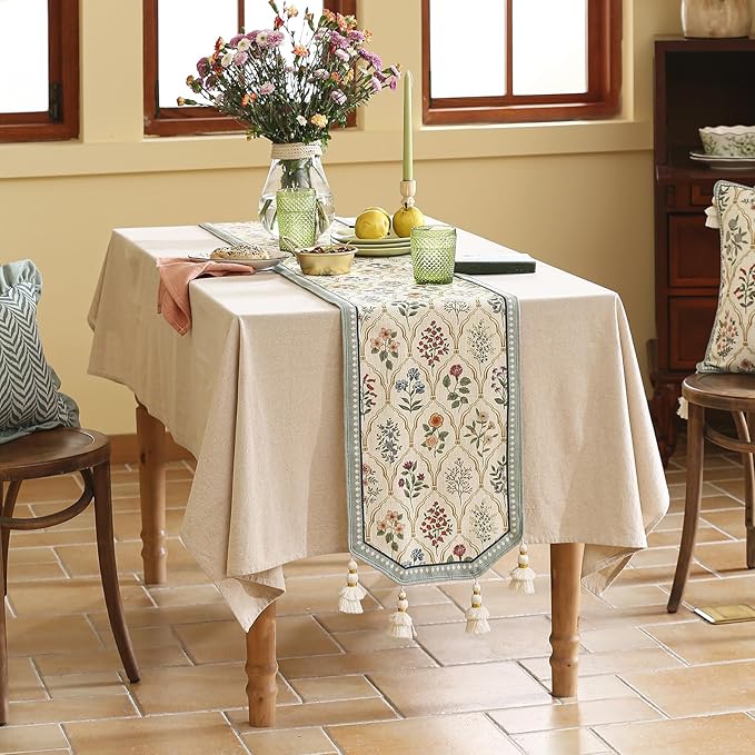 ISAENNE Designer Vintage Elegant Linen Table Runner 71 Inches Long,Colorful Wildflower Pattern Runner,Decor Table Runners for Dining Tables,Thanksgiving,Christmas,Banquet,12"*71"-Serenity B