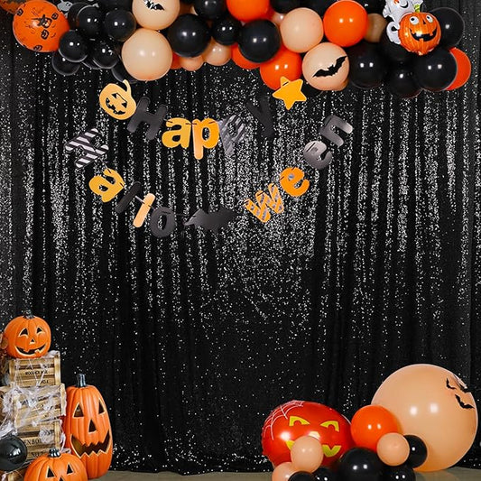 SquarePie Sequin Backdrop 20FT x 10FT Black Curtain Background for Wedding Halloween Party Christmas Decoration