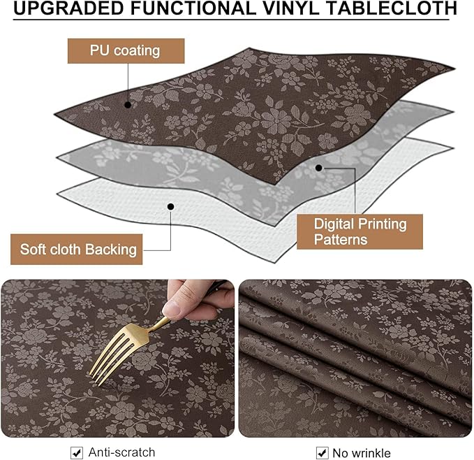 Smiry Rectangle Table Cloth, Waterproof Heavy Duty Vinyl Tablecloths, Wipeable Washable Table Cover for Kitchen and Dining Room (Coffee, 60" X 84")