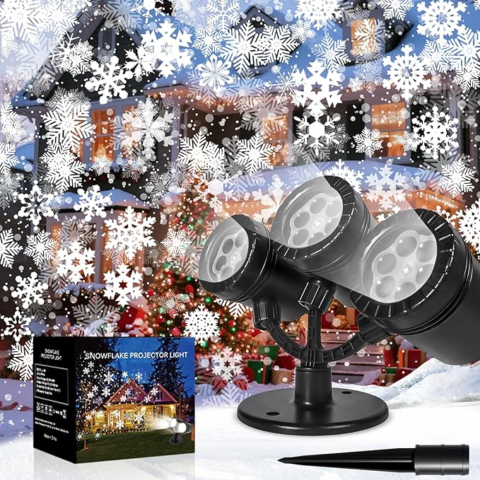 Christmas Snowflake Projector Lights Outdoor, Timing Mode Upgrade 3-Head Snowflake Projector, Waterproof Landscape Lighting Projection Lamp for Xmas Holiday Party Yard Garden Wedding