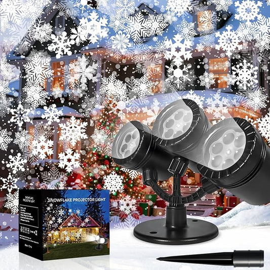 Christmas Snowflake Projector Lights Outdoor, Timing Mode Upgrade 3-Head Snowflake Projector, Waterproof Landscape Lighting Projection Lamp for Xmas Holiday Party Yard Garden Wedding