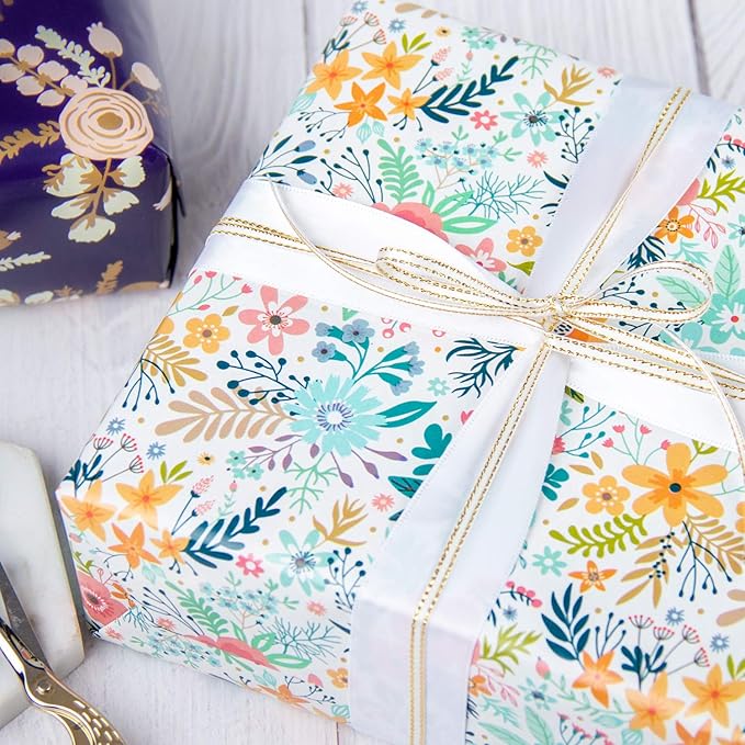 WRAPAHOLIC 30 Inch Jumbo Floral Wrapping Paper - 30 Inch x 33 Feet - Spring Summer Garden Flower Design Perfect for Wedding, Bridal Shower, Birthday, Baby Shower