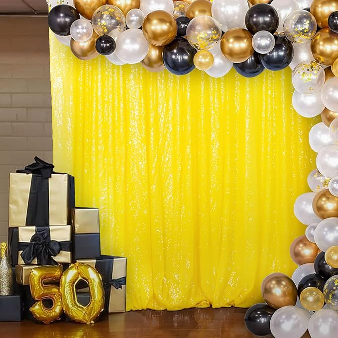 DUOBAO 4FT x 7FT Yellow Sequin Backdrop | Sparkly Wedding & Bridal Shower Background | Photo Booth & Party Decor | Durable & Elegant Shower Backdrop | Perfect for Ceremonies & Events