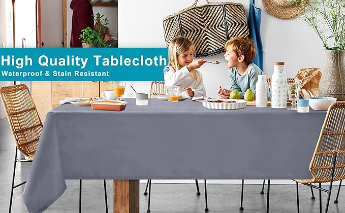 Hiasan Light Gray Rectangle Tablecloth - Waterproof Spillproof and Wrinkle Resistant Washable Polyester Table Cloth for Dining Party, 70 x 90 inch