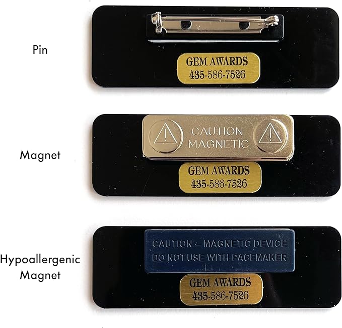 Custom Name Tags w/Scratch Resistant Metal Front & Hard Plastic Back (1.25 x 3 Inch, Silver)