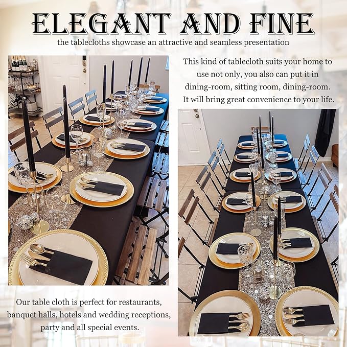 12 Pack 60 x 102 Inch Rectangle Tablecloth, Black Rectangle Tablecloth Polyester for 6 Feet Rectangle Tables, Washable Fabric Table Cloth for Wedding Dining Table Buffet Parties Camping