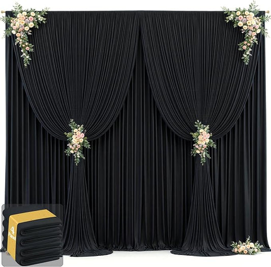 20ft x 12ft Black Backdrop Curtains Wrinkle Free Backdrop Curtain for Wedding Parties Black Fabric Backdrops Drapes Back Drop Cloth Bridal Shower Stage Curtains Wedding Decorations for Reception
