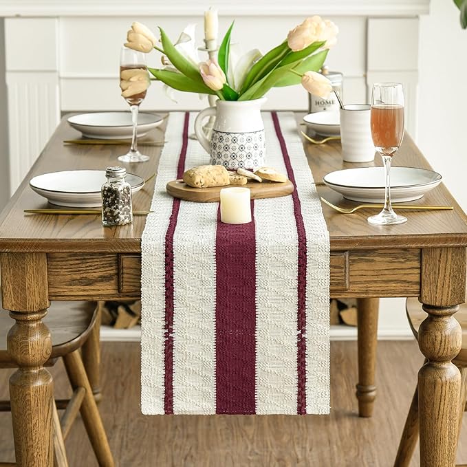 Artoid Mode Red Farmhouse Woven Rustic Table Runner, Seasonal Holiday Hollow Kitchen Dining Table Decoration for Home Party Decor 12x120 Inch