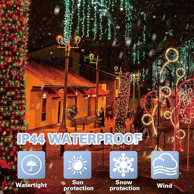 LAMPHOME 33ft Christmas Decorative Mini Lights, 100 LED Transparent Wire Fairy Starry String Lights Plug in, 16 Lighting Modes, for Indoor Outdoor Xmas Tree Wedding Party Decoration (Red+Green)