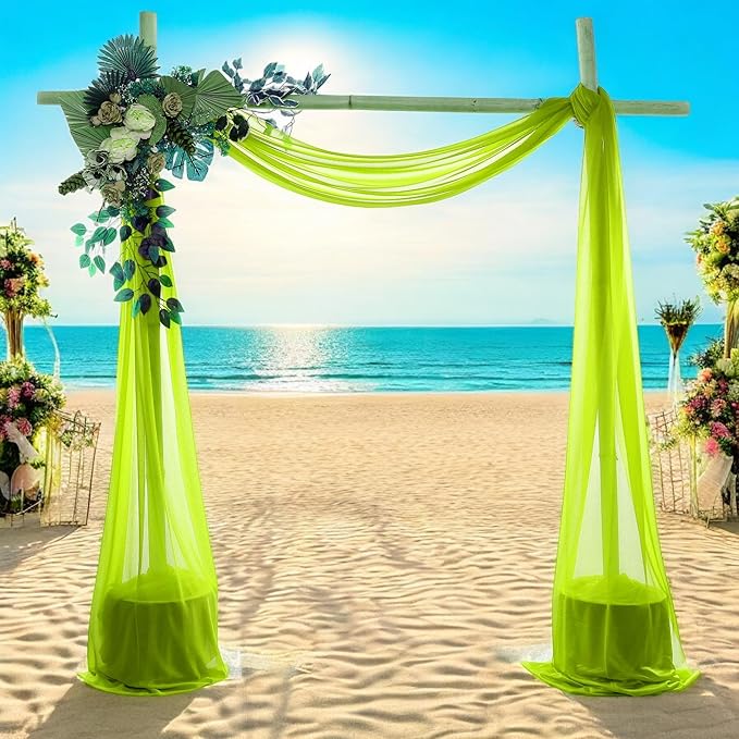 MDS Halloween Chiffon Draping Fabric - 2 Panel, 30" Wide x 50ft Long - Sheer Spooky Arbor & Canopy Drapery for Haunted House Backdrops, Party Ceilings, DIY Costumes & Themed Events - Parrot Green