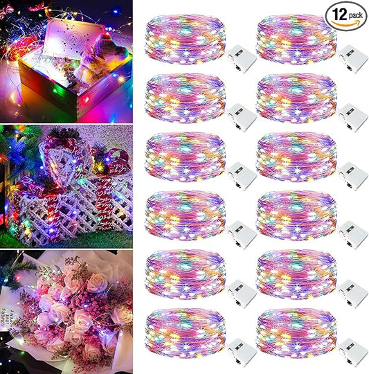 12 Pack Fairy Lights Battery Operated - 7ft 20 Led Twinkle Lights 3 Modes, Multi-Colored Bulk Mini String Lights Waterproof for Mason Jars Vases DIY Party Wedding Decoration Christmas
