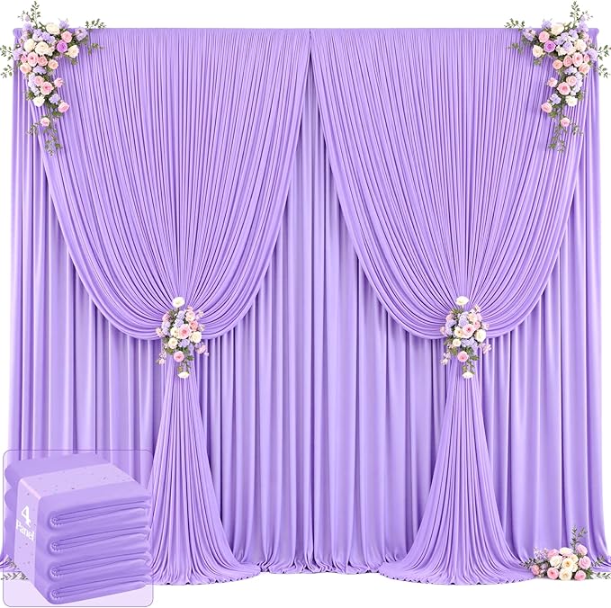 20ft x 12ft Lavender Backdrop Curtains Wrinkle Free Backdrop Curtain for Wedding Parties Lilac Fabric Backdrops Drapes Back Drop Cloth Bridal Shower Stage Curtains Wedding Decorations for Reception